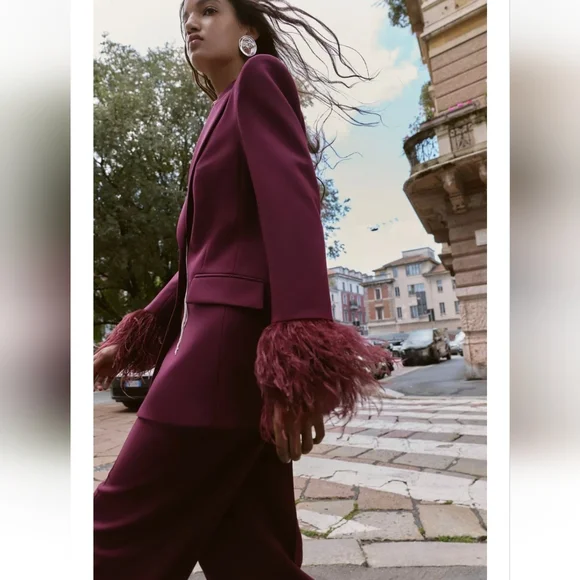 ZARA FEATHER CUFF BLAZER - Picture 4 of 9